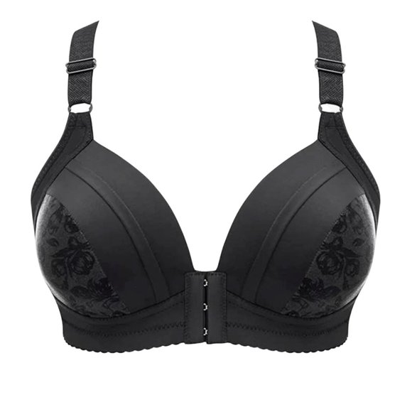 Front Closure, Floral Print Comfy Wireless Bra, Everyday Underwear Sexy Lingerie - Picture 2 of 6